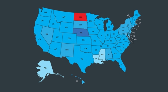 Color coded map of USA